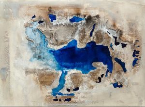 Blauer See Mamormehl & Pigmente auf Leinwand Bild: 80 x 60 cm