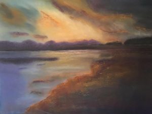 Sonnenuntergang am Meer Pastellkreide auf Papier Bild: 63 x 48 / Rahmen 83 x 63 cm